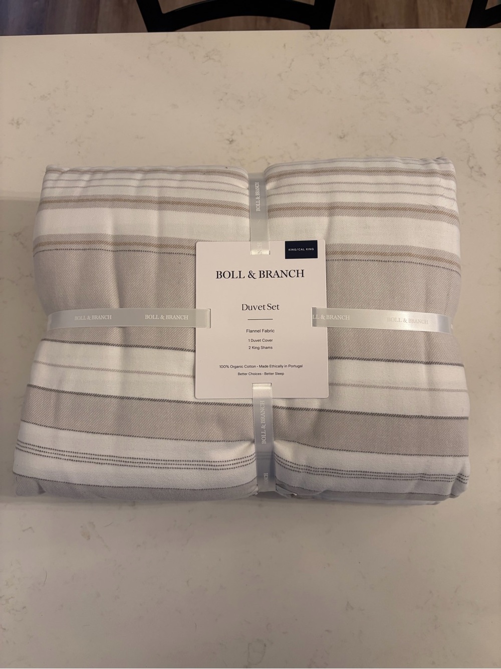 Boll & Branch Gray Stripe Duvet Set - Flannel Comfort